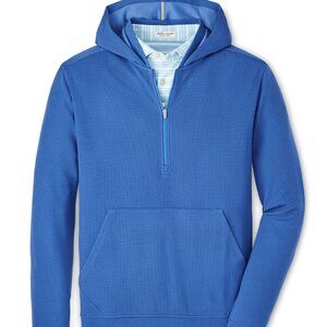 Peter Millar Sailor Blue Grid Performance Half-Zip Hoodie Golf Sweatshirt